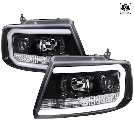 Spec-D Tuning 2004-2008 FORD F150 PROJECTOR HEADLIGHTS WITH LED BAR, PK  2 2LHP-F15004BK-G2-TM